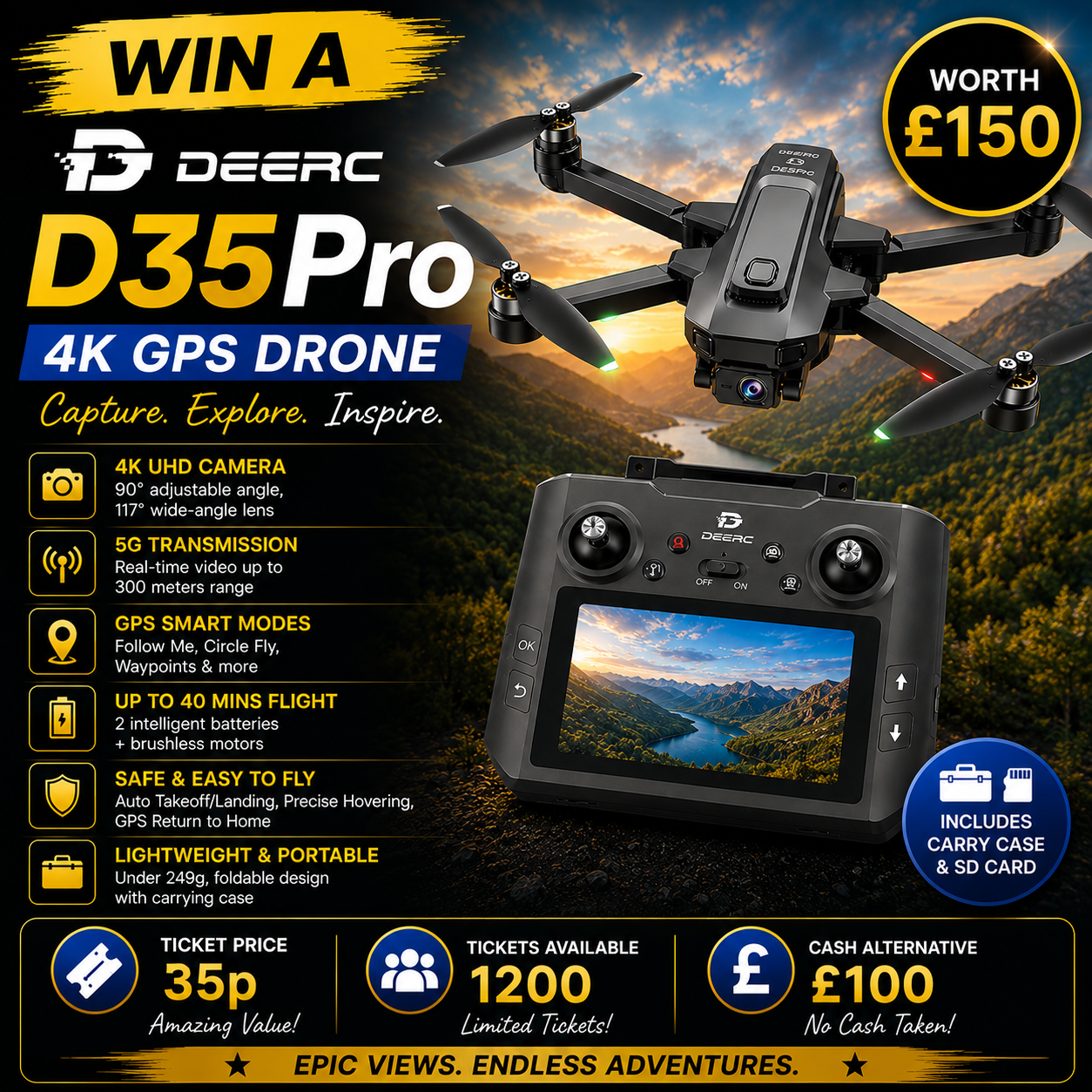 Win a DEERC D35Pro 4K GPS Drone